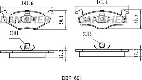 Danaher DBP1601 - Тормозные колодки, дисковые, комплект autospares.lv