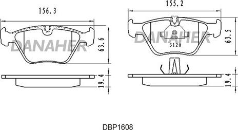 Danaher DBP1608 - Тормозные колодки, дисковые, комплект autospares.lv