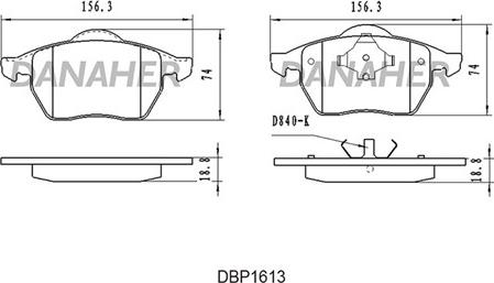 Danaher DBP1613 - Тормозные колодки, дисковые, комплект autospares.lv