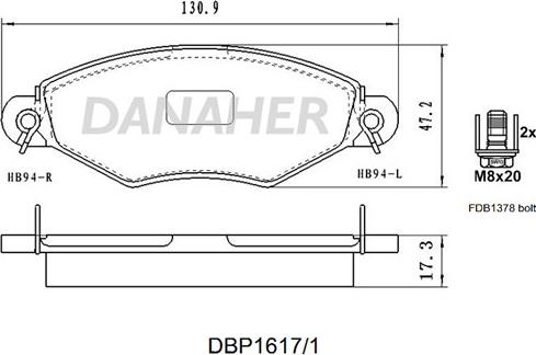 Danaher DBP1617/1 - Тормозные колодки, дисковые, комплект autospares.lv