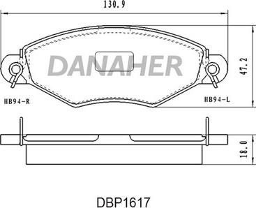 Danaher DBP1617 - Тормозные колодки, дисковые, комплект autospares.lv