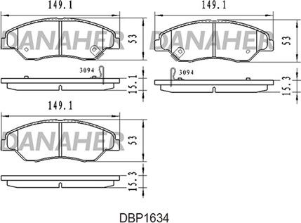 Danaher DBP1634 - Тормозные колодки, дисковые, комплект autospares.lv