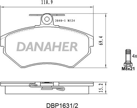 Danaher DBP1631/2 - Тормозные колодки, дисковые, комплект autospares.lv