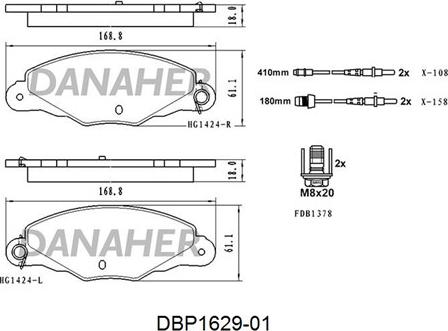 Danaher DBP1629-01 - Тормозные колодки, дисковые, комплект autospares.lv