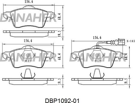 Danaher DBP1092-01 - Тормозные колодки, дисковые, комплект autospares.lv