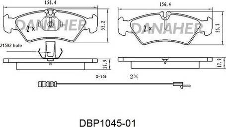 Danaher DBP1045-01 - Тормозные колодки, дисковые, комплект autospares.lv