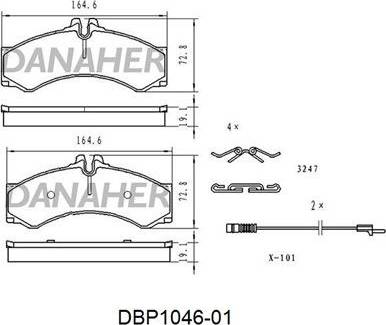 Danaher DBP1046-01 - Тормозные колодки, дисковые, комплект autospares.lv