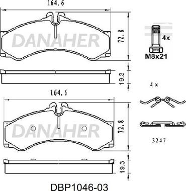 Danaher DBP1046-03 - Тормозные колодки, дисковые, комплект autospares.lv