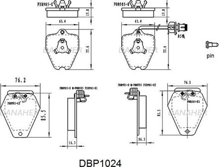 Danaher DBP1024 - Тормозные колодки, дисковые, комплект autospares.lv