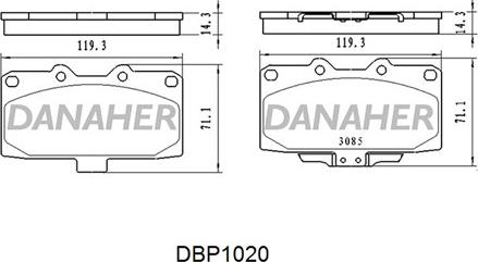 Danaher DBP1020 - Тормозные колодки, дисковые, комплект autospares.lv