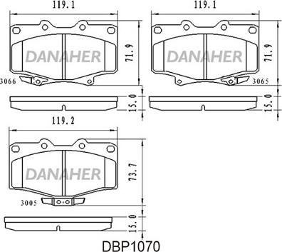 Danaher DBP1070 - Тормозные колодки, дисковые, комплект autospares.lv