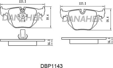 Danaher DBP1143 - Тормозные колодки, дисковые, комплект autospares.lv