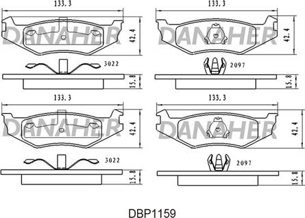 Danaher DBP1159 - Тормозные колодки, дисковые, комплект autospares.lv