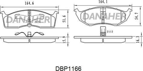 Danaher DBP1166 - Тормозные колодки, дисковые, комплект autospares.lv