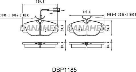 Danaher DBP1185 - Тормозные колодки, дисковые, комплект autospares.lv