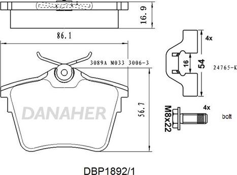 Danaher DBP1892/1 - Тормозные колодки, дисковые, комплект autospares.lv