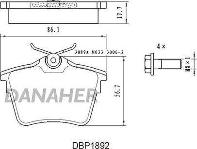 Danaher DBP1892 - Тормозные колодки, дисковые, комплект autospares.lv