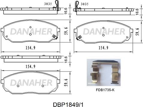 Danaher DBP1849/1 - Тормозные колодки, дисковые, комплект autospares.lv