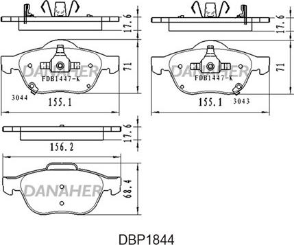 Danaher DBP1844 - Тормозные колодки, дисковые, комплект autospares.lv