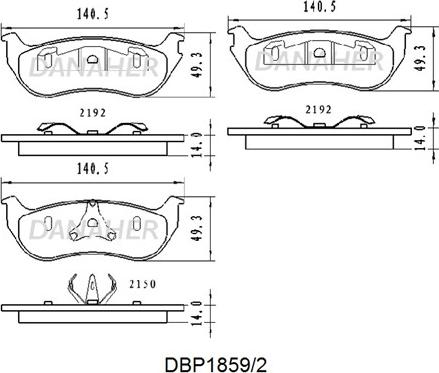 Danaher DBP1859/2 - Тормозные колодки, дисковые, комплект autospares.lv