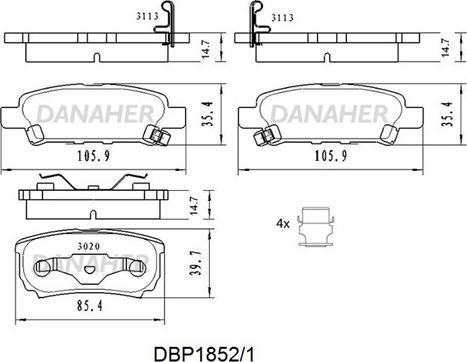 Danaher DBP1852/1 - Тормозные колодки, дисковые, комплект autospares.lv