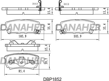 Danaher DBP1852 - Тормозные колодки, дисковые, комплект autospares.lv