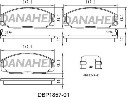 Danaher DBP1857-01 - Тормозные колодки, дисковые, комплект autospares.lv