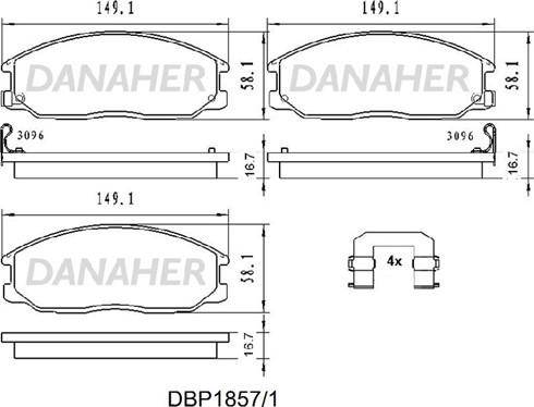 Danaher DBP1857/1 - Тормозные колодки, дисковые, комплект autospares.lv