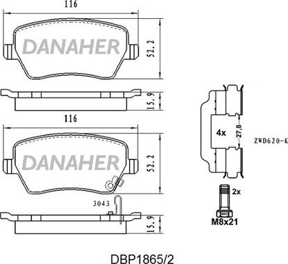 Danaher DBP1865/2 - Тормозные колодки, дисковые, комплект autospares.lv