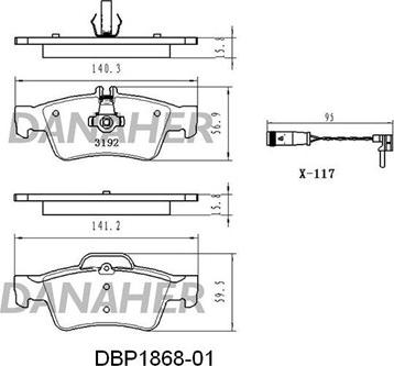 Danaher DBP1868-01 - Тормозные колодки, дисковые, комплект autospares.lv