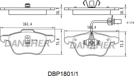 Danaher DBP1801/1 - Тормозные колодки, дисковые, комплект autospares.lv