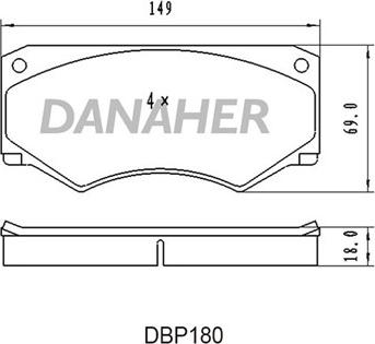 Danaher DBP180 - Тормозные колодки, дисковые, комплект autospares.lv