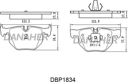 Danaher DBP1834 - Тормозные колодки, дисковые, комплект autospares.lv