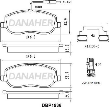 Danaher DBP1836 - Тормозные колодки, дисковые, комплект autospares.lv