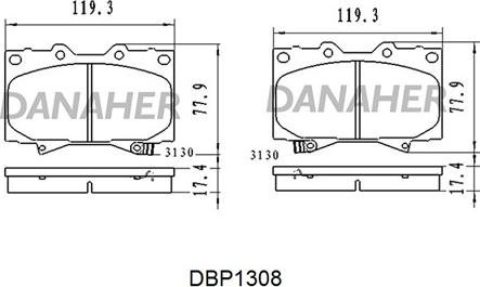 Danaher DBP1308 - Тормозные колодки, дисковые, комплект autospares.lv