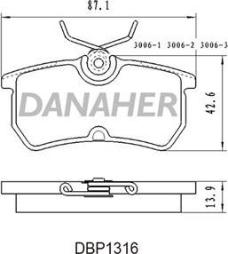 Danaher DBP1316 - Тормозные колодки, дисковые, комплект autospares.lv