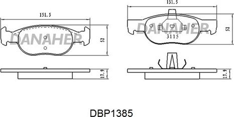 Danaher DBP1385 - Тормозные колодки, дисковые, комплект autospares.lv