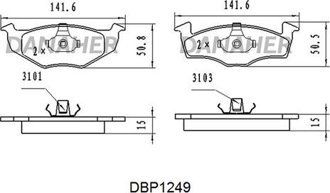 Danaher DBP1249 - Тормозные колодки, дисковые, комплект autospares.lv