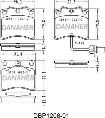 Danaher DBP1206-01 - Тормозные колодки, дисковые, комплект autospares.lv