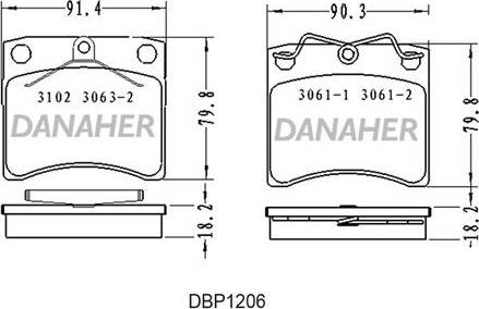 Danaher DBP1206 - Тормозные колодки, дисковые, комплект autospares.lv