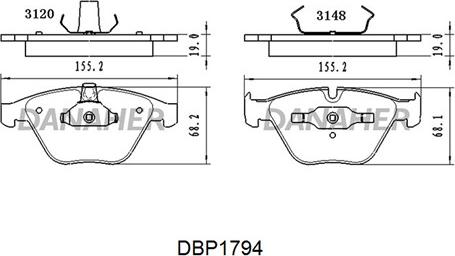 Danaher DBP1794 - Тормозные колодки, дисковые, комплект autospares.lv