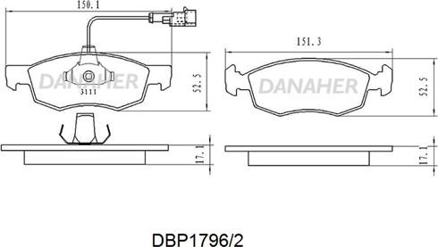 Danaher DBP1796/2 - Тормозные колодки, дисковые, комплект autospares.lv
