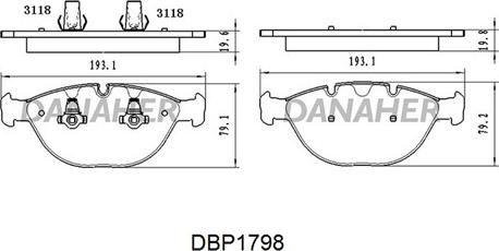 Danaher DBP1798 - Тормозные колодки, дисковые, комплект autospares.lv