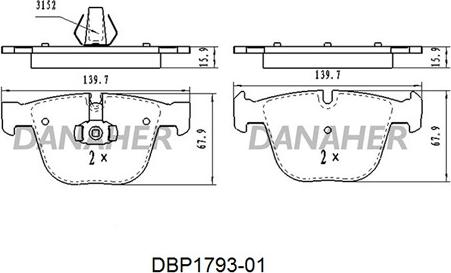 Danaher DBP1793-01 - Тормозные колодки, дисковые, комплект autospares.lv