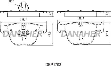 Danaher DBP1793 - Тормозные колодки, дисковые, комплект autospares.lv