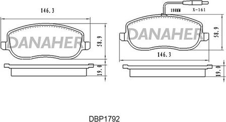 Danaher DBP1792 - Тормозные колодки, дисковые, комплект autospares.lv