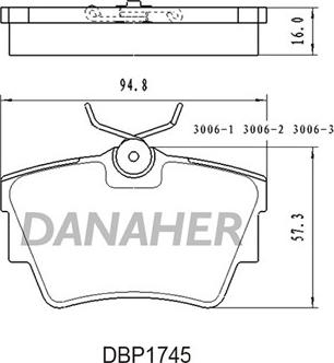 Danaher DBP1745 - Тормозные колодки, дисковые, комплект autospares.lv