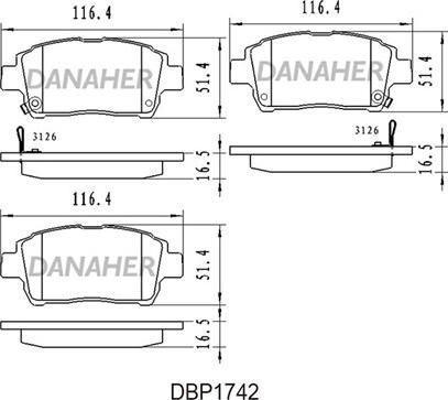 Danaher DBP1742 - Тормозные колодки, дисковые, комплект autospares.lv