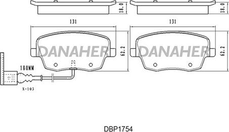 Danaher DBP1754 - Тормозные колодки, дисковые, комплект autospares.lv