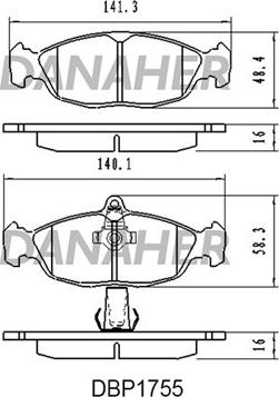 Danaher DBP1755 - Тормозные колодки, дисковые, комплект autospares.lv